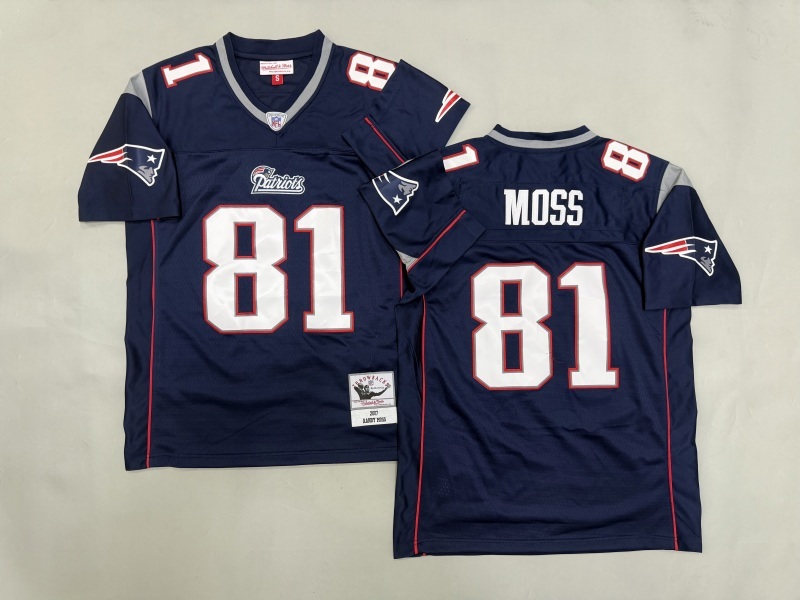 Men 2025 New England Patriots #81 Moss blue Throwback Limited NFL Jersey style 002->new england patriots->NFL Jersey